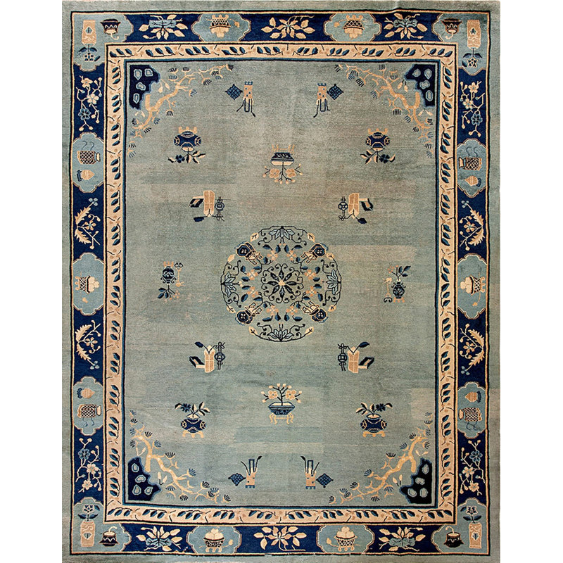 Antique Peking Chinese Medallion Blue 1920s Rug
