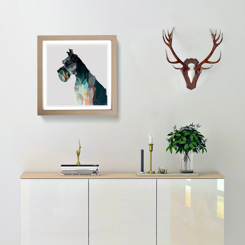 Schnauzer Minimalism - Single Picture Frame Print on Wood, Oak