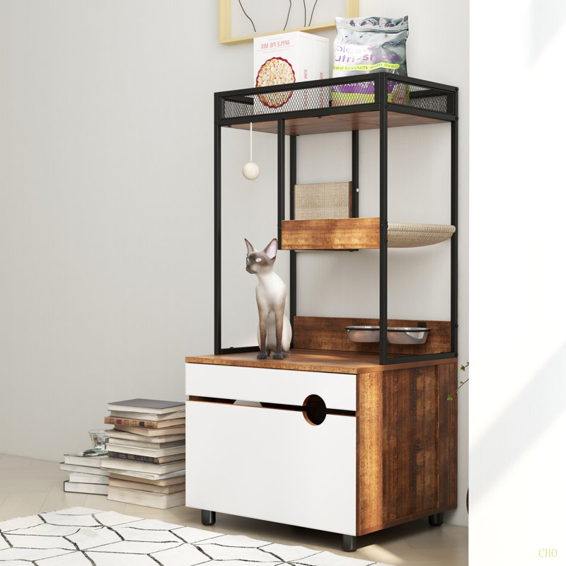 Enceintes de litière pour chat avec tour d'arbre à chat, meubles pour chat, armoire à chat