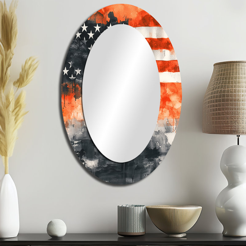 American Flag Patriot Memories I - Miroir mural rouge traditionnel, 36 po x 24 po