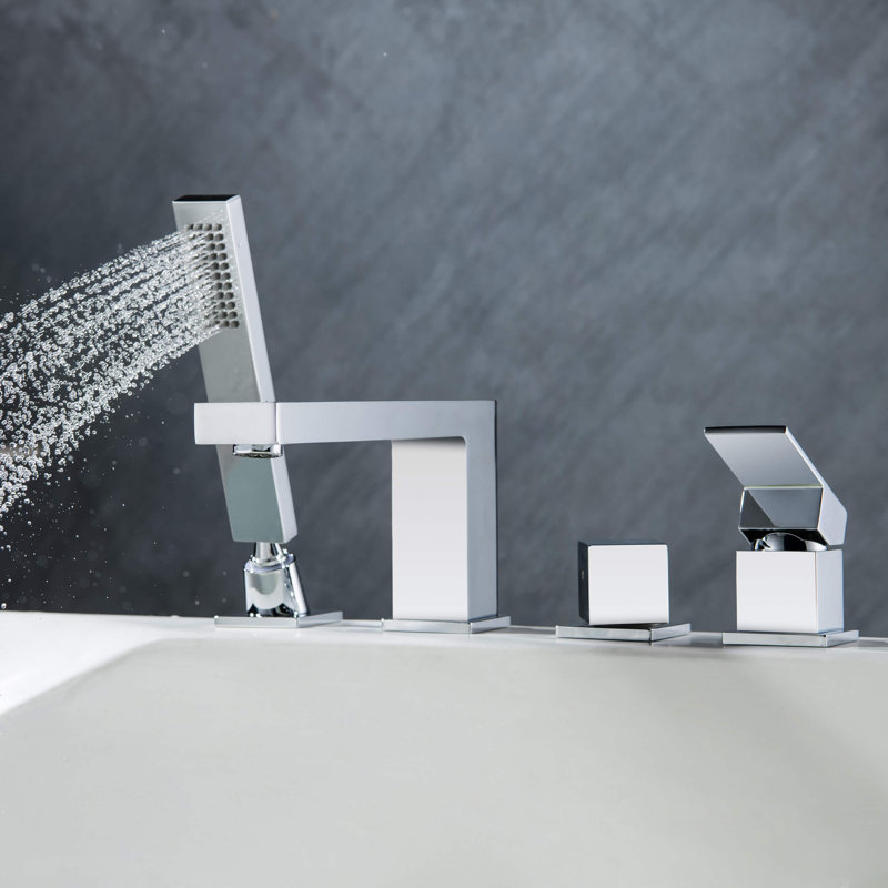 Cube Deck Tub Filler with Diverter, Chrome