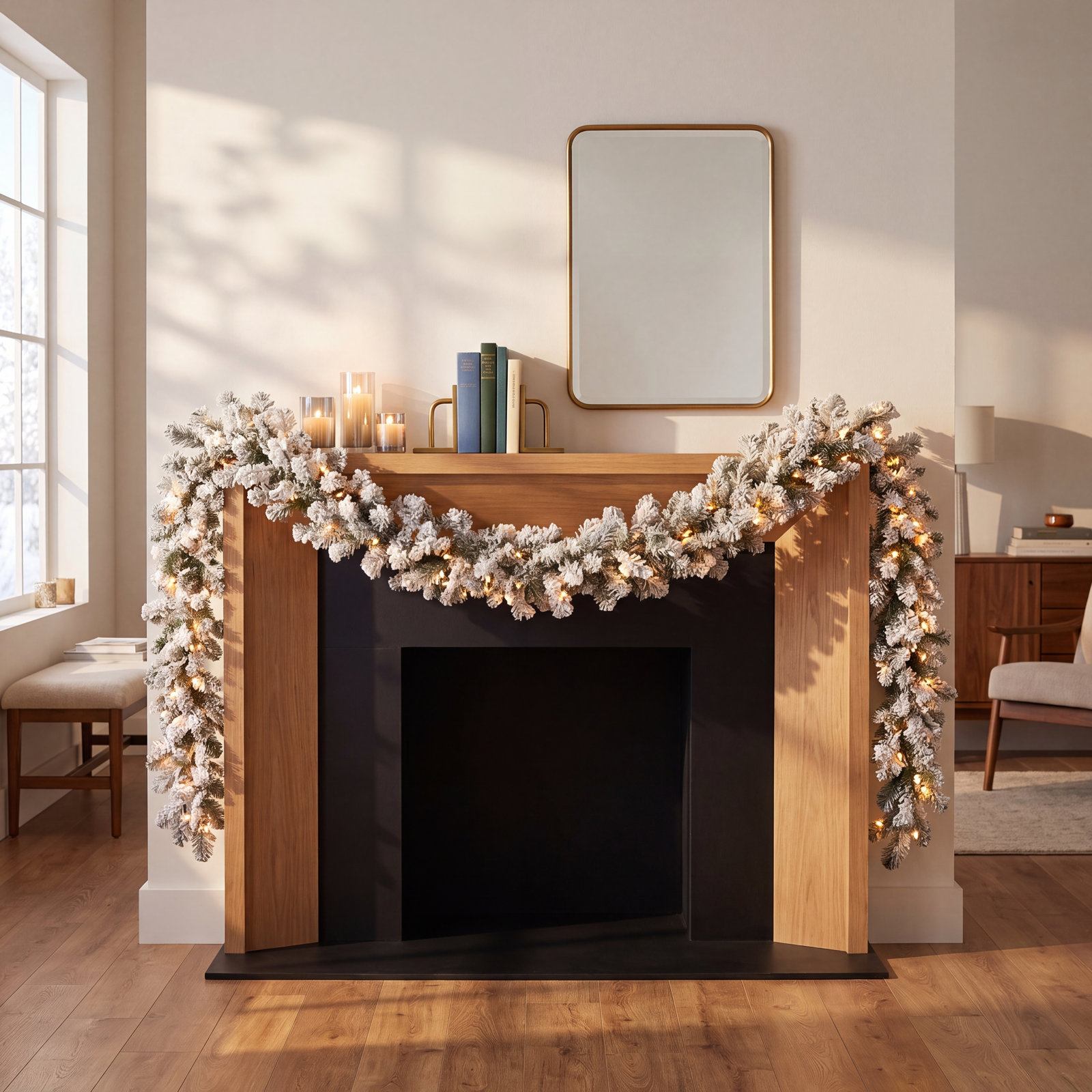 108" Frosted Pre-Lit Christmas Garland