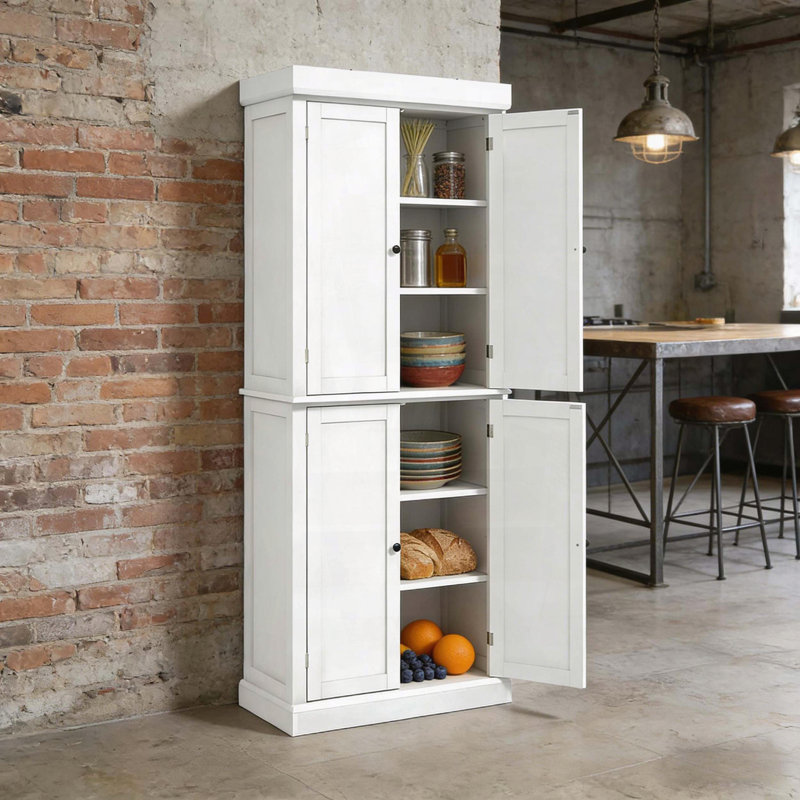 Garde-manger à 6 niveaux avec tablettes réglables et portes Shaker