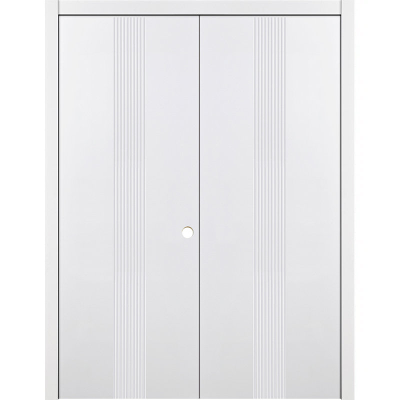 Double porte intérieure stratifiée blanche pré-suspendue M34, 64 po x 80 po, S'ouvre à gauche vers l'intérieur