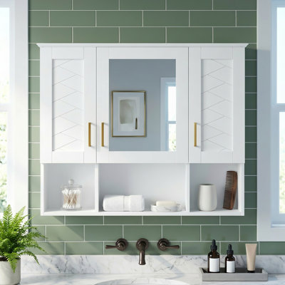 35'' Rectangular 2 In 1 White MDF & Solid Wood Wall Mount Medicine Cabinet,Mirror,Shortage,Adjustable Shelves,Soft Closed Door