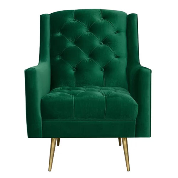 Elroy 32” Wide Tufted Velvet Wingback Chair and Ottoman