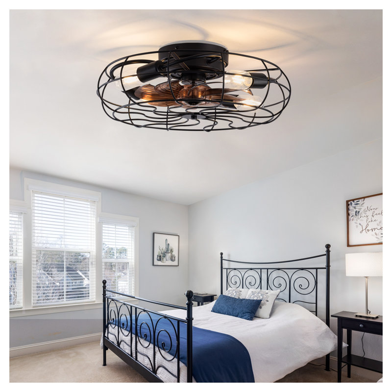 Ventilateur de plafond industriel moderne de 19 pouces avec éclairage encastré, moteur à courant continu réversible et télécommande pour la cuisine de la chambre à coucher