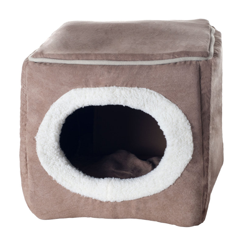 Light Brown Microfiber Orthopedic Pet Cave Bed for Small Pets