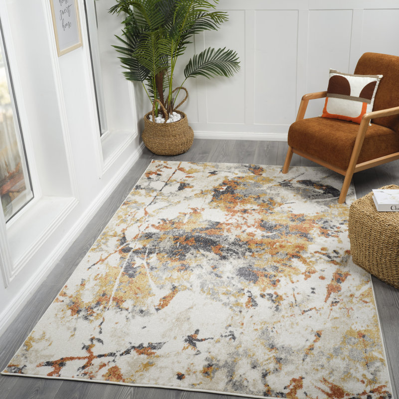 Charolene Abstract Ivory Power-Loom Area Rug, Rectangle 5'3" x 7'6"