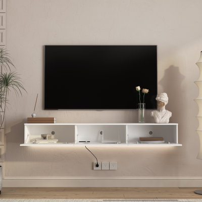 Meuble télé flottant de 65 po fixé au mur avec 16 lumières à DEL de couleur, un centre de divertissement moderne et une console multimédia pour 55 60 téléviseurs de 65 po | Idée de cadeau