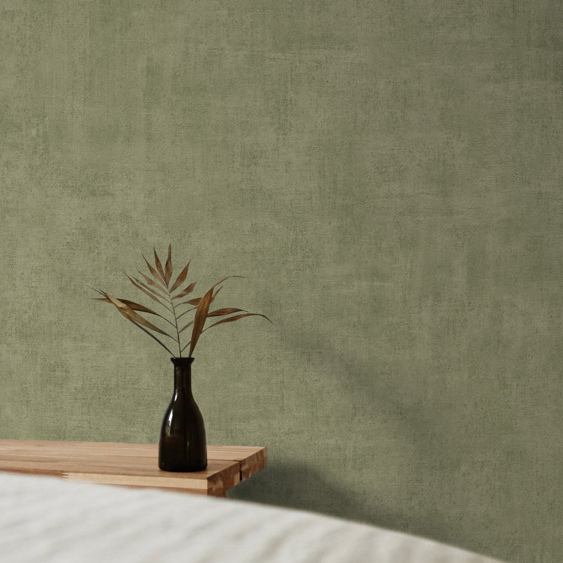 Orom II Collection Patinated Plain Wallpaper Roll, Olive Green