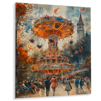  «Yellow Gray Vintage Carousel Amusement Parks II - Amusement Parks Wall Art Living Room