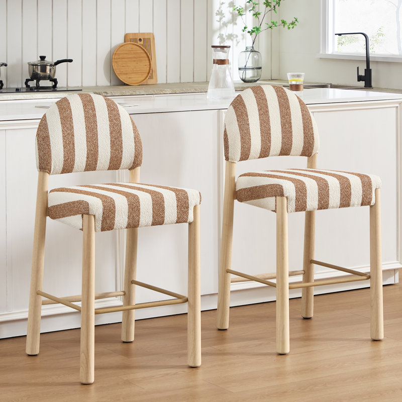 Lennon Upholstered 26.4'' Linen Counter Stool With Solid Wood Frame, Brown/White, Natural