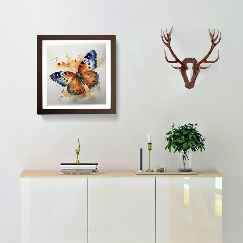 Butterfly Watercolour - Framed Print, Walnut