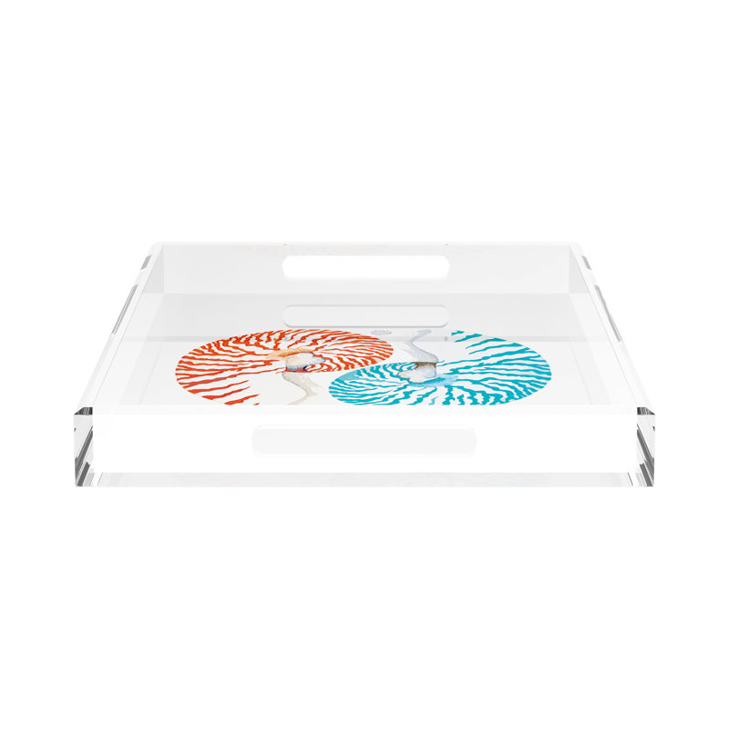 Nautilus Coral Turq Acrylic Rectangle Decorative Tray, 22.5"W x 14.5"D x 2"H