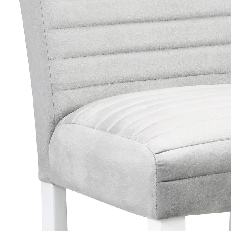 Table de salle à manger à finition ultrabrillante avec chaises rembourrées - Chaise d'apparence en velours gris et blanc d'une capacité de poids de 220 lb