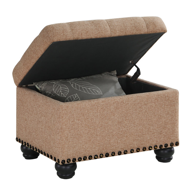 Frontenac 24" Wide Tufted Rectangle Storage Ottoman, Tan Fabric