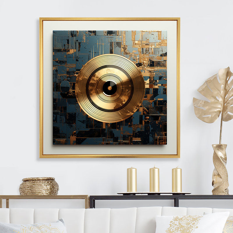 Or et gris, vinyle, disque Melody I - Vinyle, reproduction d'art sur toile encadrée, H 30 po x l 30 po x P 1,5 po