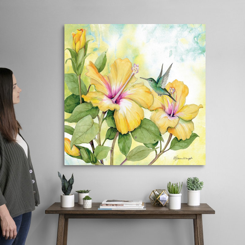 Hibiscus, art mural sur toile, Toile tendue, H 48 po x l 48 po x P 1,25 po