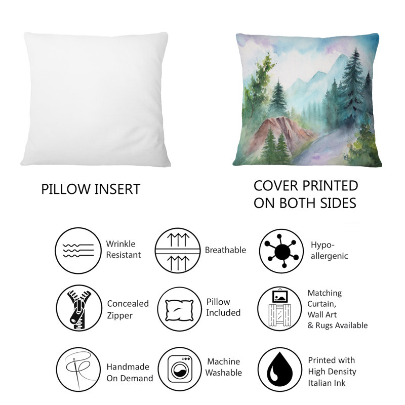Paysage avec chemin forestier et montagnes lointaines - Coussin 1