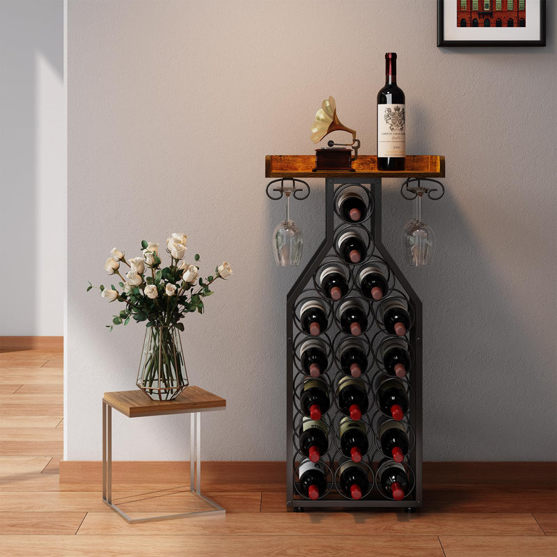 Plancher autoportant pour porte-bouteilles de vin, mini table de bar avec plateau de table, porte-bouteilles et porte-bouteilles en verre