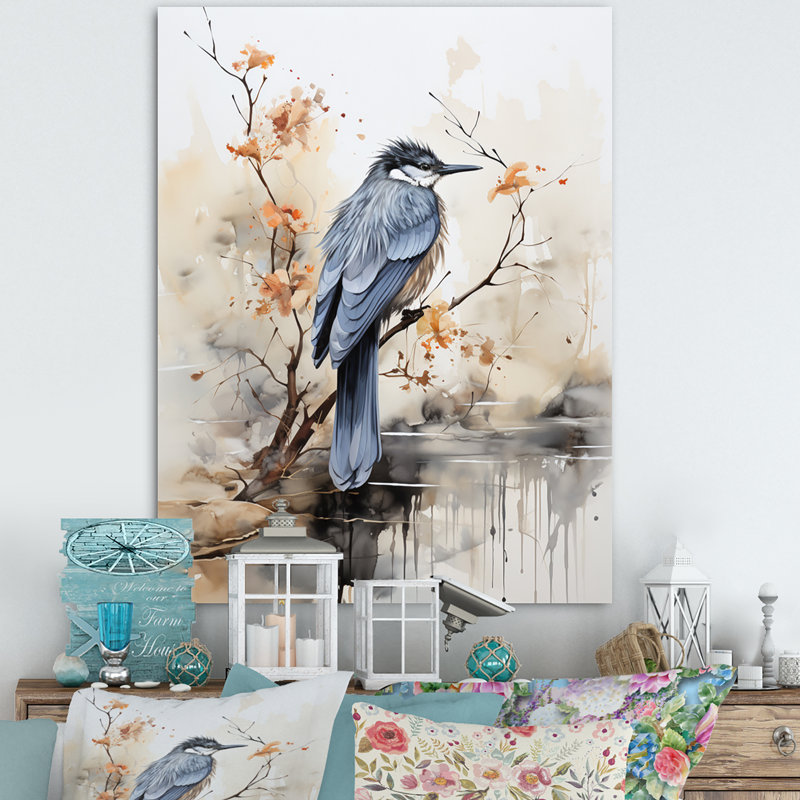«Ayrie Asian Art Bird Sumi III», reproduction sur toile, H 44 po x l 34 po, Cadre flottant noir