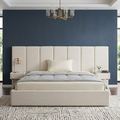 Iokaste Upholstered Lift Storage Bed Frame with Hotel-Style Headboard, Queen Size & King Size Bed Frame, Sprung Slats, Velvet Headboard and Drawers, Gas Lift Hydraulic Support, No Box Spring Needed