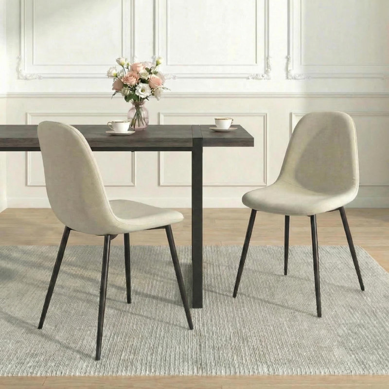 Modern Industrial 5-piece Dining Set, 59" Rectangular Table&4 Upholstered Chairs, Beige