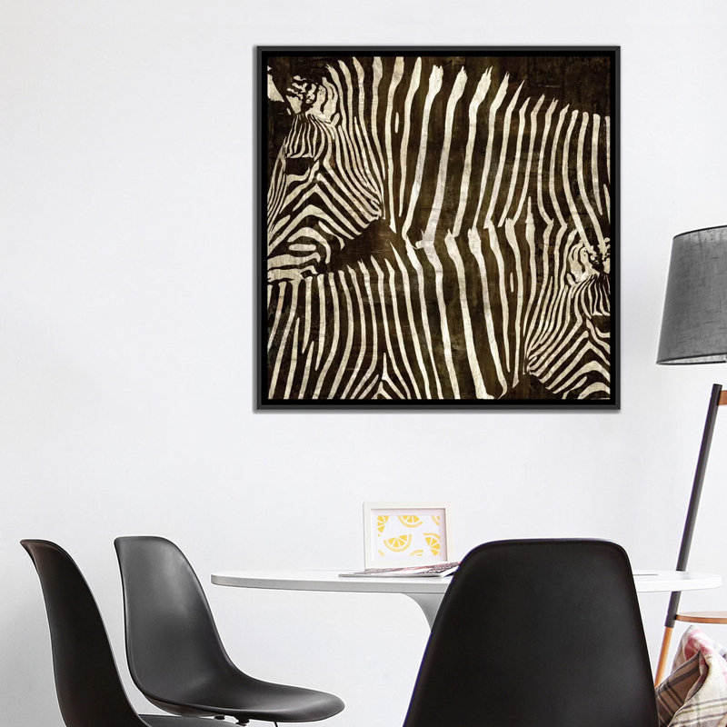 « zèbres », reproduction d’art sur toile, H 37 po x l 37 po x P 1,5 po, Toile avec cadre noir, Pas de tapis