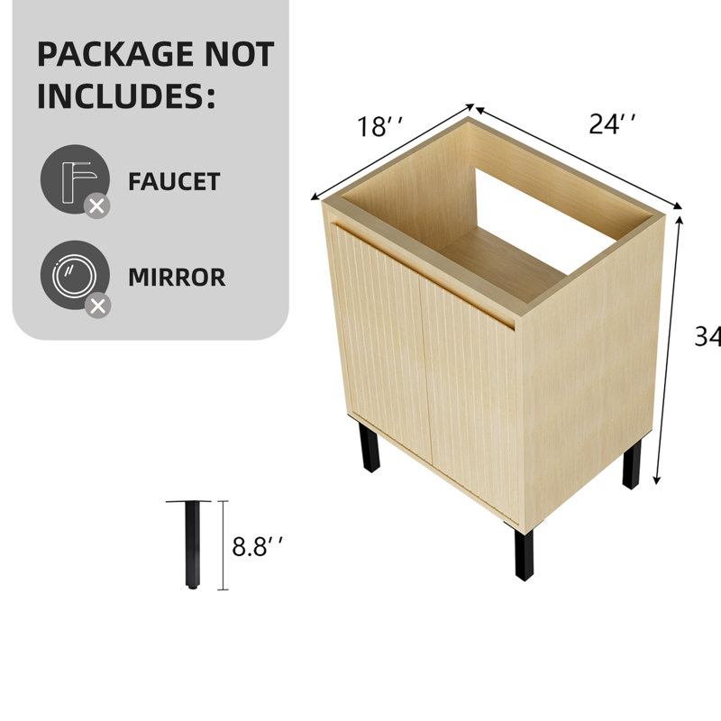 Meuble-lavabo mural de 61 cm (24 po) sans lavabo, en chêne avec grands tiroirs de rangement, certifié Carb2, faible teneur en formaldéhyde, montage facile, profondeur de 60,7 cm (23,9 po), largeur de 46 cm (18,12 po), hauteur de 84,2 cm (33,14 po), vasque suspendue