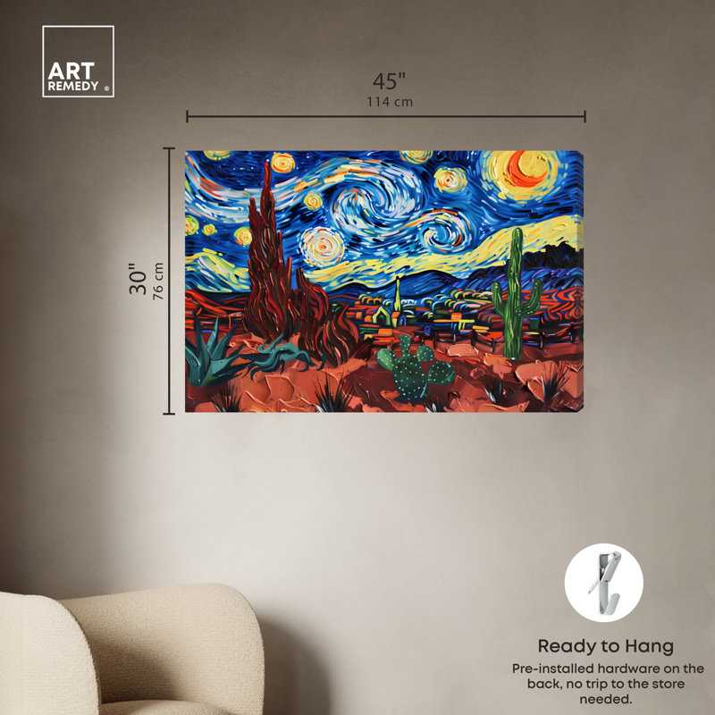 Desert Night Stars Blue and Red Canvas Wall Art, 45" x 30"