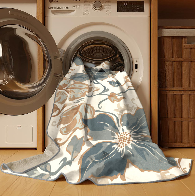 Tapis floral français à motif de clématites Ortencia lavable à la machine en brun - reliure grise, 8' Square