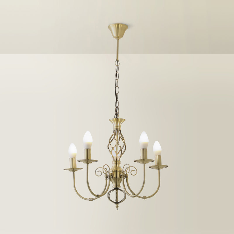 Basile 5 - Light Candle Style Chandelier, 3000, Antique Brass, 80cm H x 51.5cm W x 51.5cm D