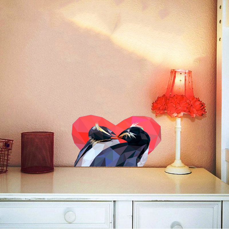 Décalcomanie murale pingouin polygonale, H 10 po x l 14 po