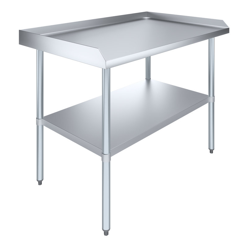 Table commerciale en métal avec dosseret et dosserets, H 35,00 po x l 48,00 po x P 30,00 po