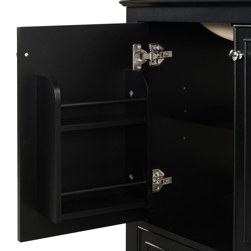 Meuble-lavabo de salle de bain avec lavabo 30 po - bois massif noir et armoire, tablette réglable et mise à niveau fonctionnelle - 2 armoires en céramique à long terme Breakthrough