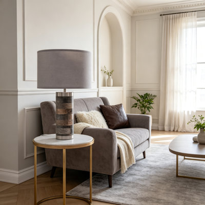Lampe de table minimaliste au fini brossé, abat-jour en tissu à lumière chaude