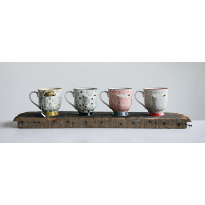 4-Piece Stoneware Tea Mugs with Built-In Tea Bag Holders