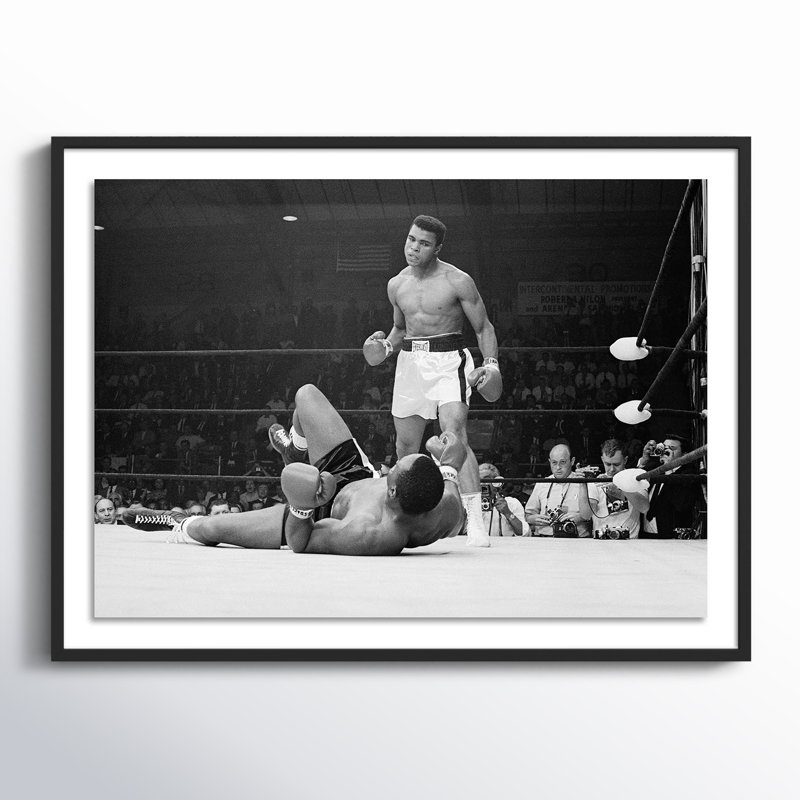 Boxers Muhammad Ali And Sonny Liston Fighting Print by Getty Images, 30" H x 40" W, Black Maple Framed