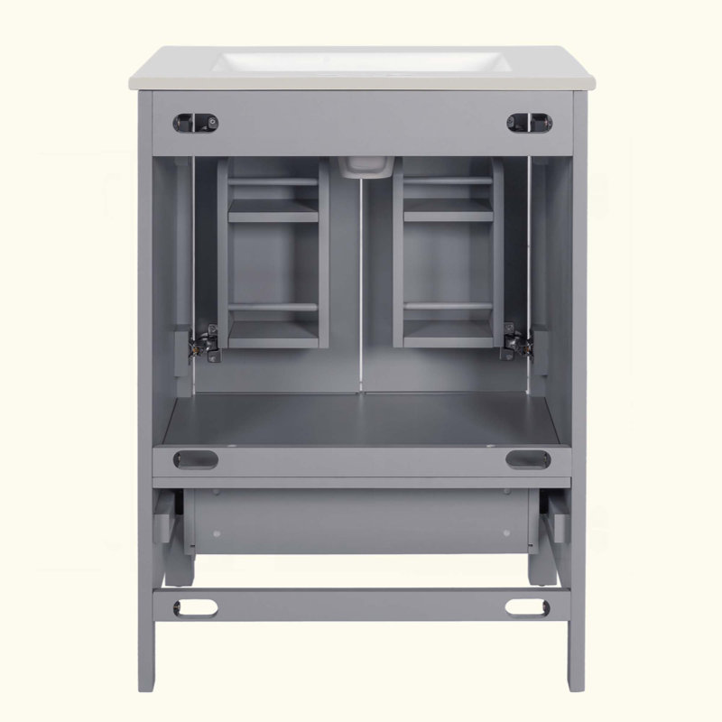 Meuble-lavabo avec lavabo encastré intégré et armoire de rangement avec 2 portes et 1 tiroir. Comprend une tablette de porte à double couche, un design et des solutions de rangement polyvalentes