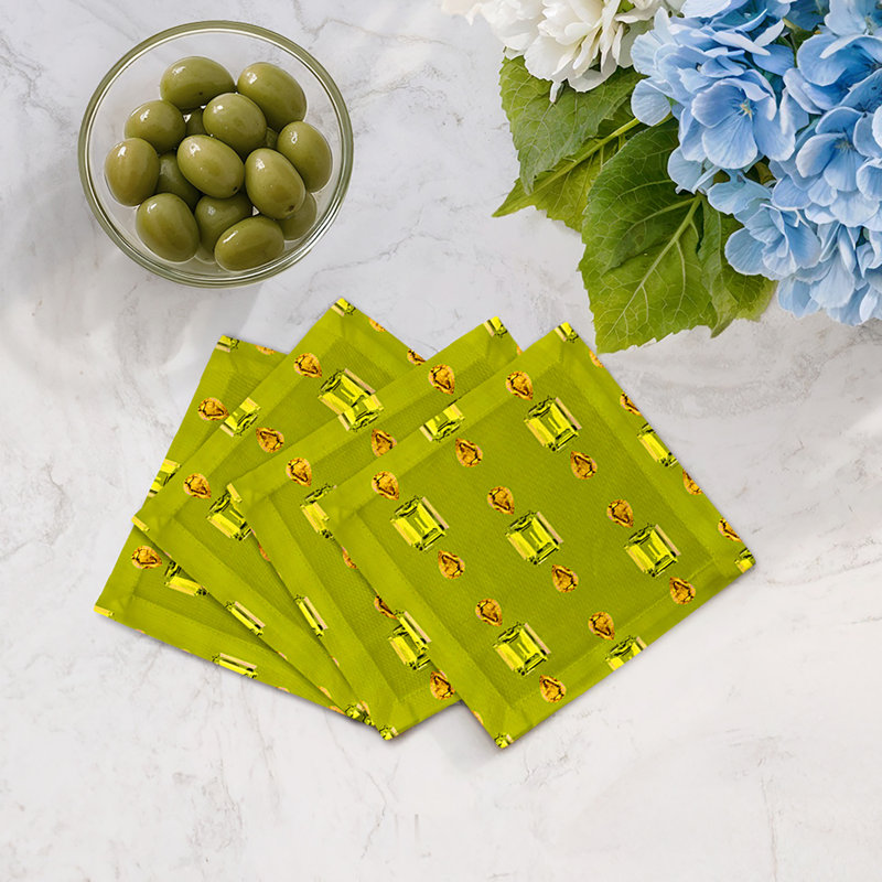 Gem Citrines And Sapphires Cotton Sateen Cocktail Napkins, Acid