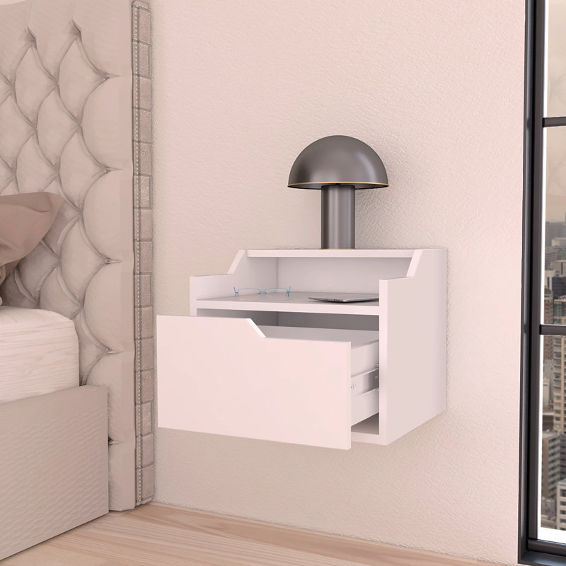 Dual-Shelf Display Floating Nightstand, White