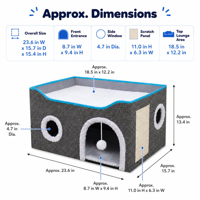 Maison de chat pliable en forme de cube avec patin à griffes en sisal et balle de jeu suspendue, lit pour chat intérieur à deux niveaux avec coussin lavable en laine d'agneau, peut supporter jusqu'à 30 lb, plusieurs tailles et couleurs en option