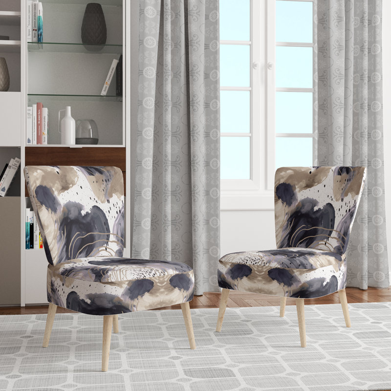 Abstract Pattern With Blue & Golden Textures II - Upholstered Contemporary Side Chair, Collage Art Accent Chair