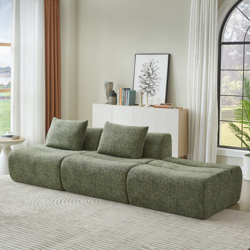 Canapé surdimensionné à 3 places avec tissu en chenille moelleux, aucun assemblage requis, canapé peu encombrant, Vert