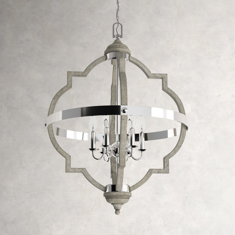 Freemont 6 - Light Dimmable Geometric Chandelier, Not Included, Washed Pine