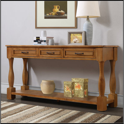 Console en bois de 63 pouces de long avec 3 tiroirs et 1 tablette inférieure pour le canapé d'entrée très facile à assembler (blanc antique)