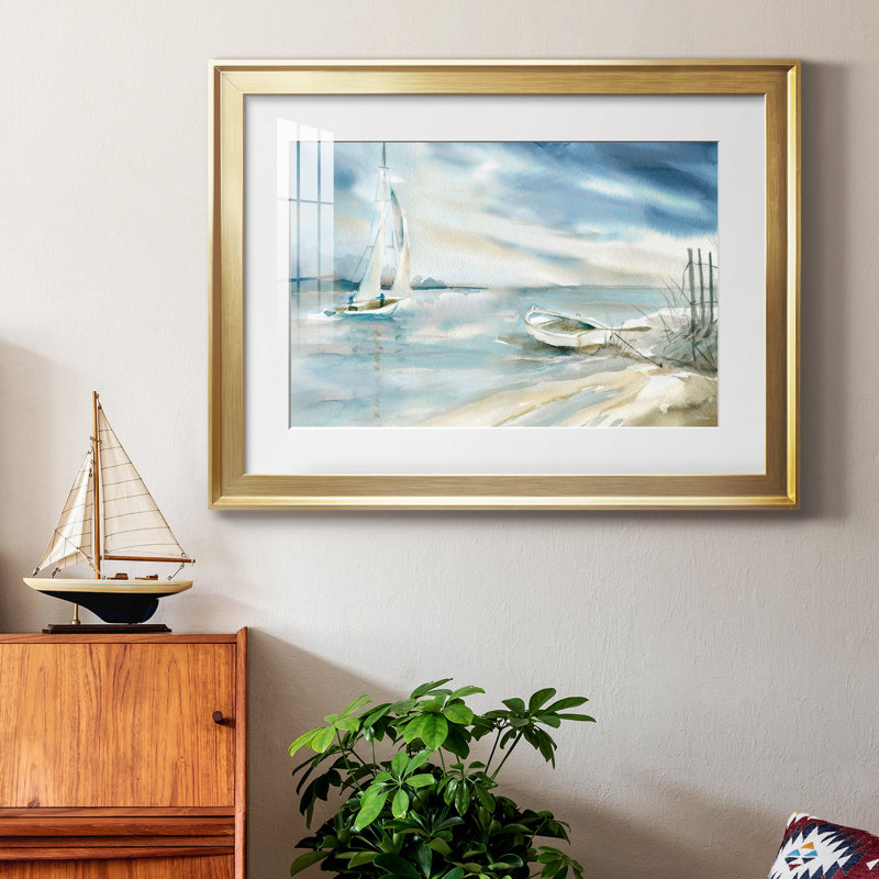 Voile subtile, reproduction encadrée de qualité supérieure - prête à être accrochée, Papier avec cadre doré