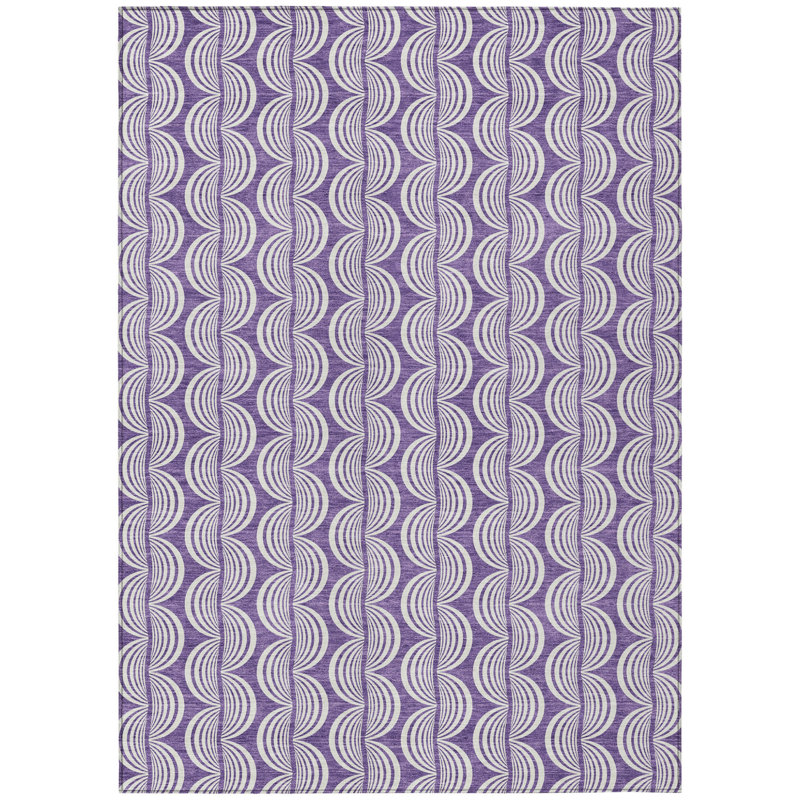 3' X 5' Purple And Ivory Ogee Washable Indoor Outdoor Area Rug