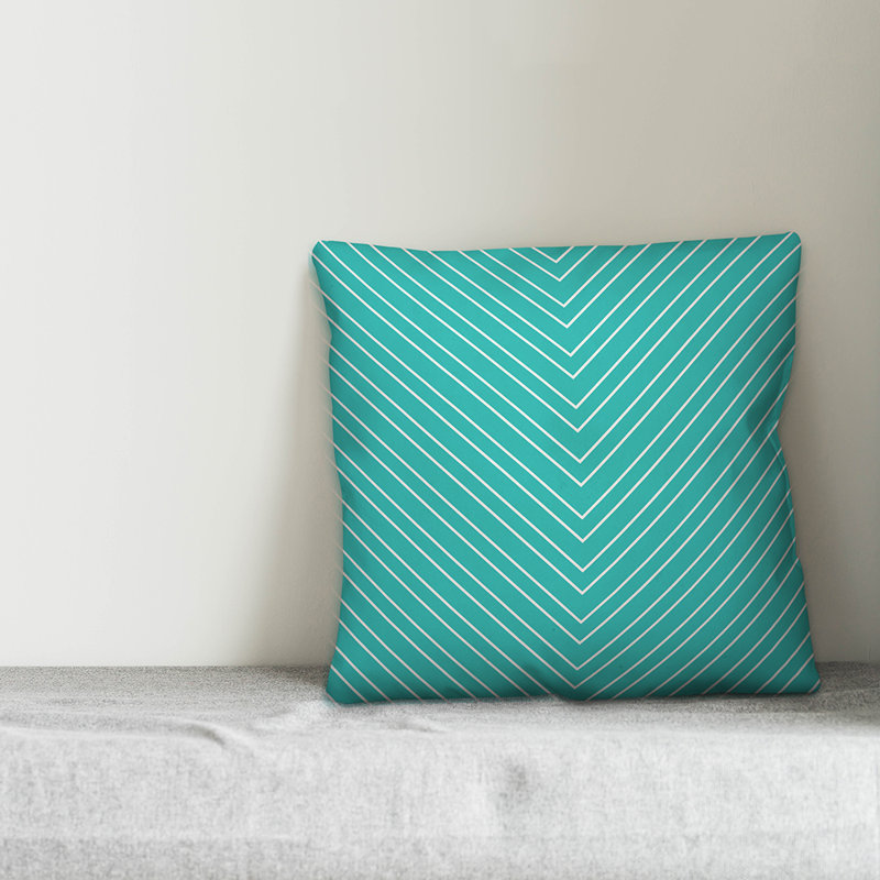  Coussin intérieur / extérieur à chevrons, Polyester / Bourre en polyester, 16 po x 1 po, Vert océan / blanc